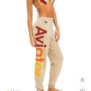 Aviator Nation Beige Sweatpants with Red and Yellow Logo
